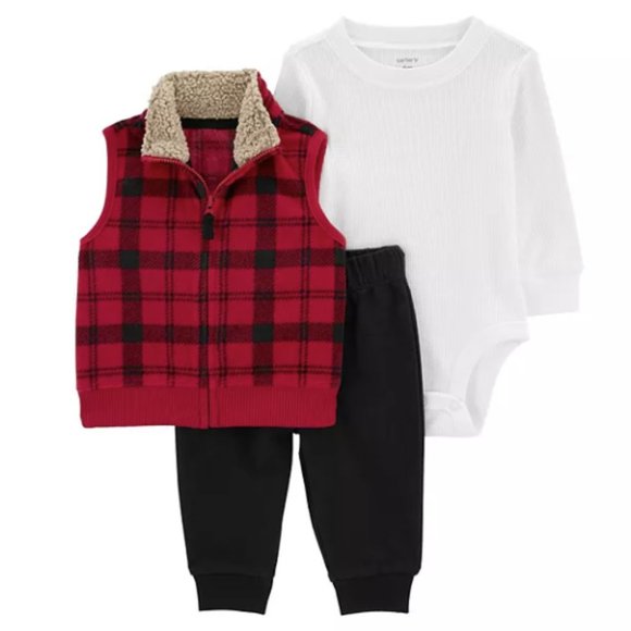 BABY BOY CARTERS 3 PIECE PLAID VEST SET SIZE 6M  #K73 - Picture 1 of 2
